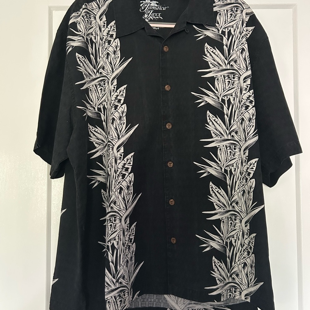 Jamaica Jaxx Black Shirt with White Botanical Design